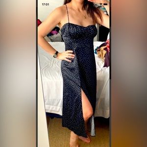 Zara satin polka dot slit dress